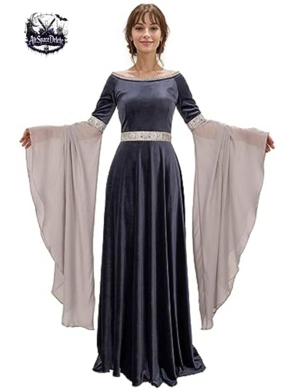 Renaissance Velvet Gown Medieval Costume Off Shoulder Dress